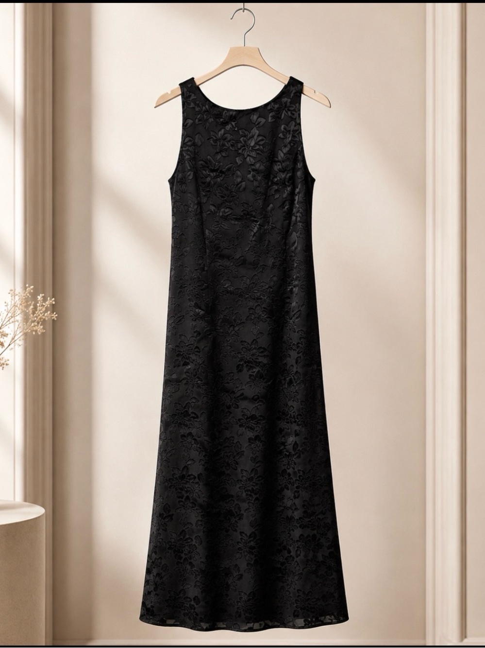 Rhapsody Black Floral Jacquard Sleeveless Maxi Dress